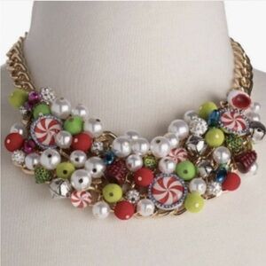 Betsey Johnson Gold and Multicolor Holiday Candy Bib Necklace NWT Statement